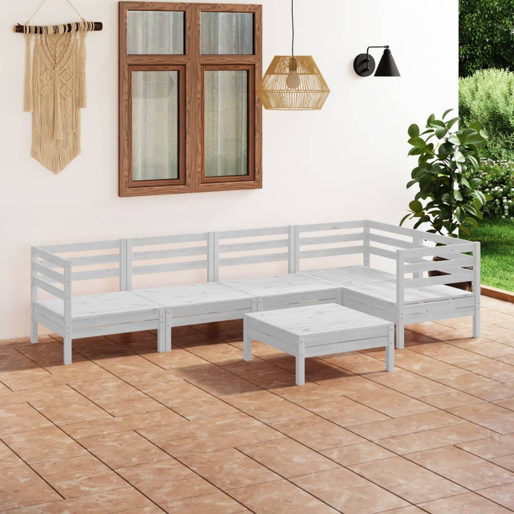 6-tlg. Garten-Lounge-Set Massivholz Kiefer Weiss